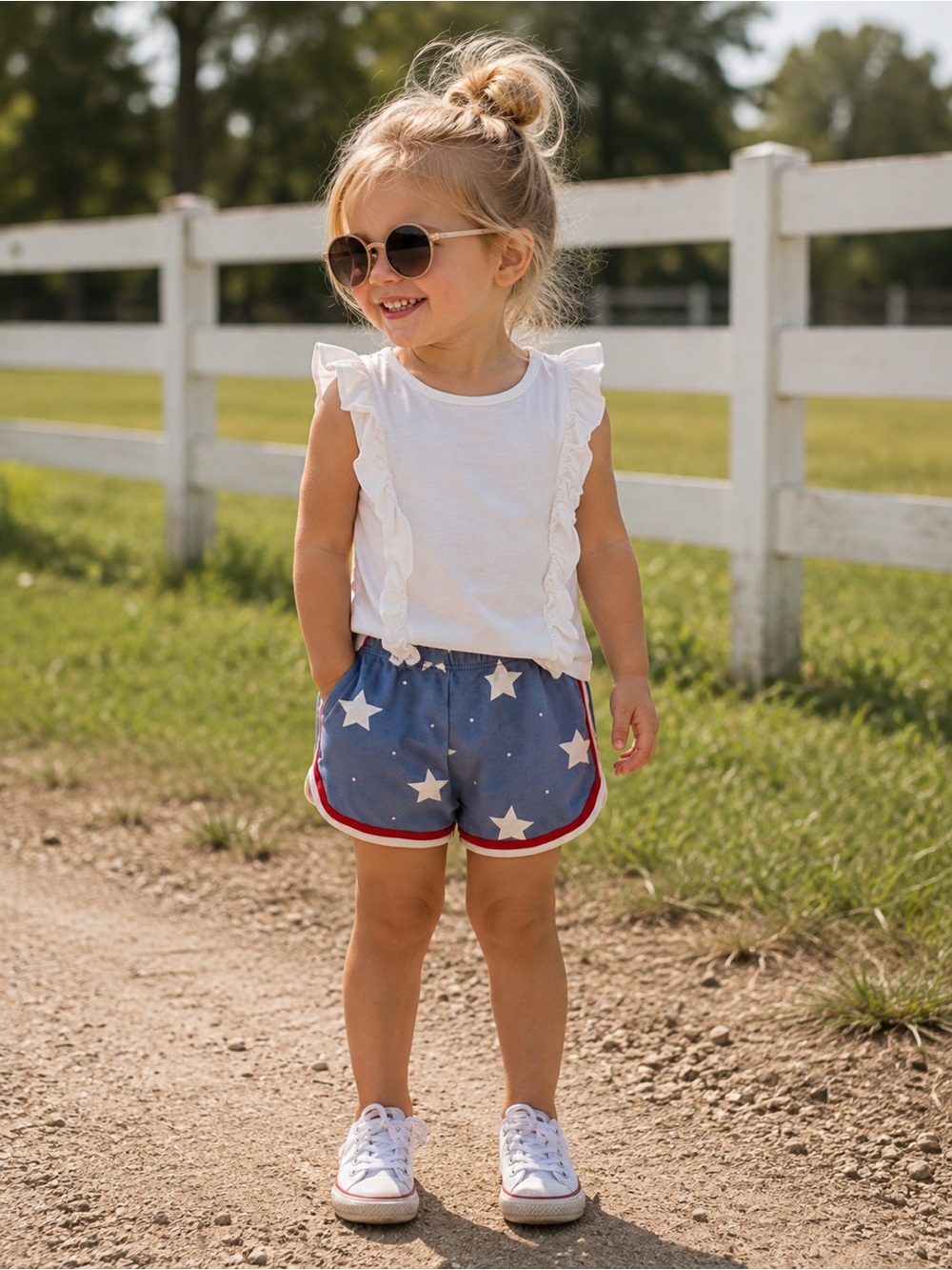 The Beaufort Bonnet Company Blue Star Shorts with Red Trim